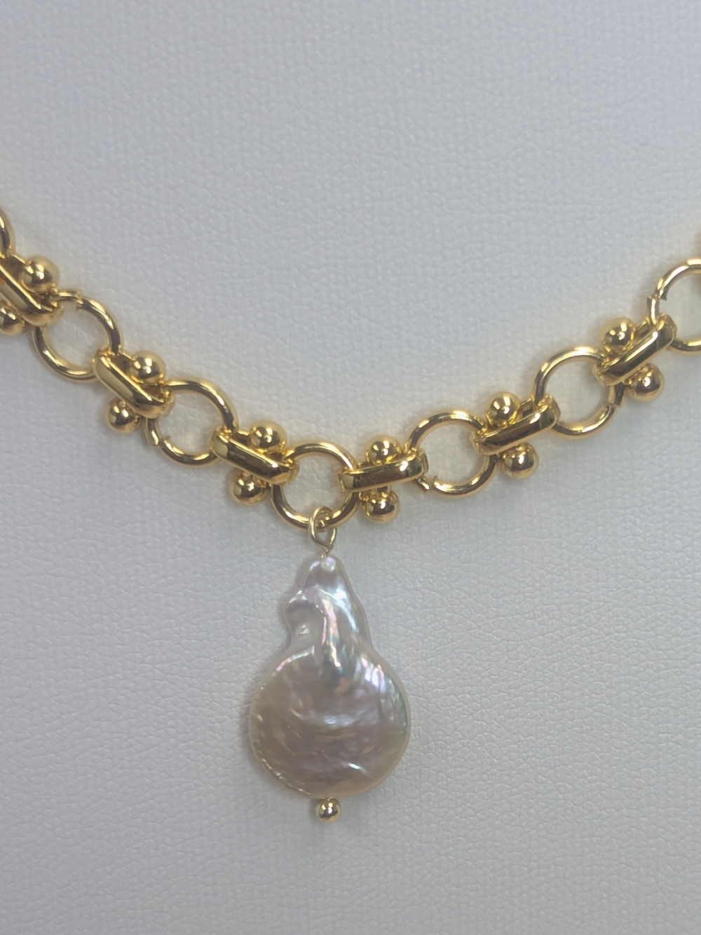 Baroque Pearl Necklace 18K Gold Plated Chain High Luster 16” + 2"  Extender